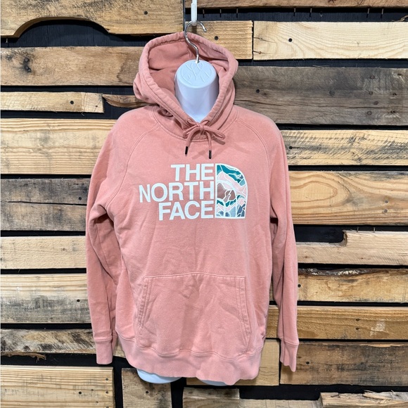 North Face Hoodie‎ Womens Medium Pink Fleece Half Dome Pullover Sweatshirt - Picture 1 of 7